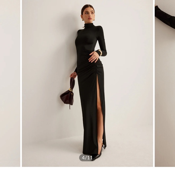 Commense Black Long Sleeve Dress with Side Slit - Picture 4 of 11
